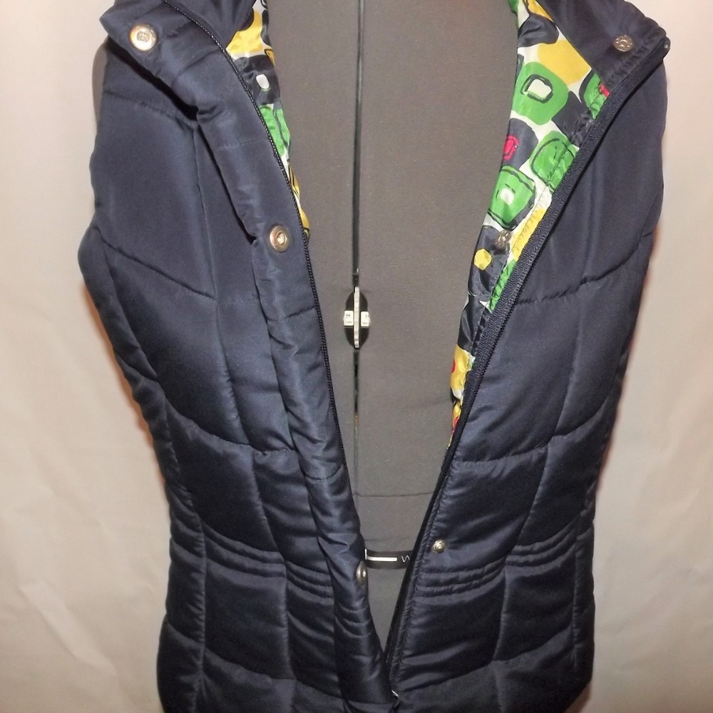 Mifresia Puffer Vest Women Size Small Navy Colorful Lining Zipper Pockets
